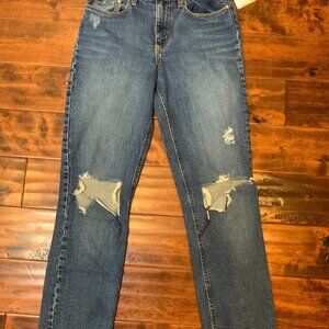 Nobody Denim Blue Distressed Denim High Waist True Jean Ankle, Size 27 $181